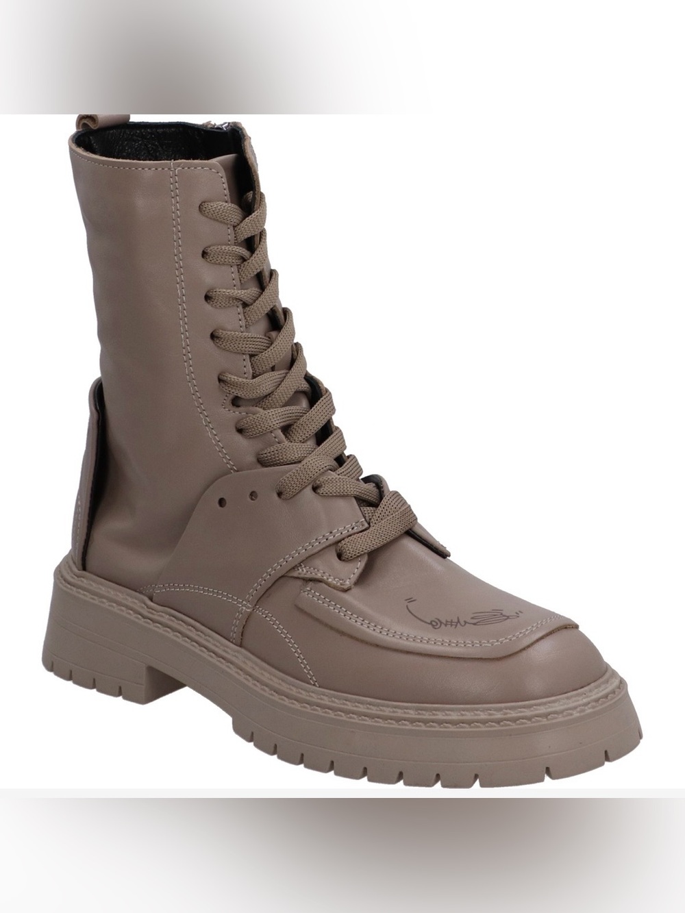 Women's Taupe Lace-Up Combat Boot with Chunky Sole